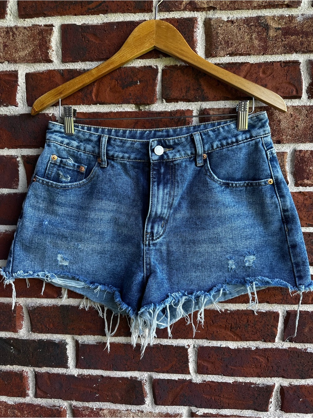 Women's Blue Distressed Denim Cutoff Shorts